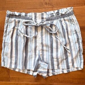 Express Shortie High Rise Striped Shorts Women L Blue White